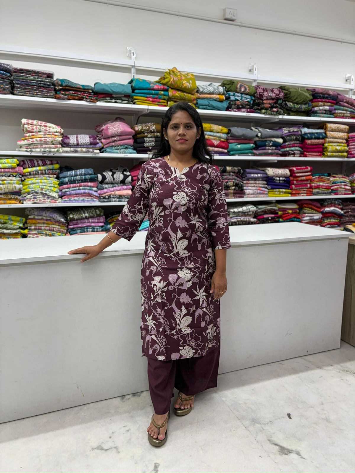 Wine Floral Designer Kurti Set