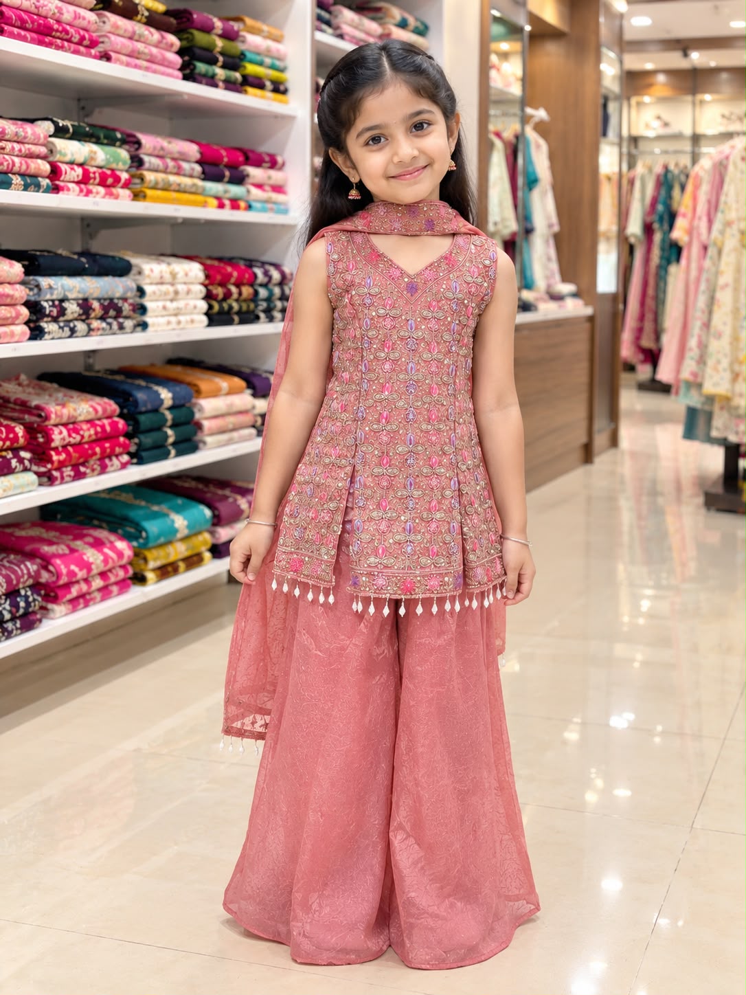 Space silk 3d Aari work designer palazzo